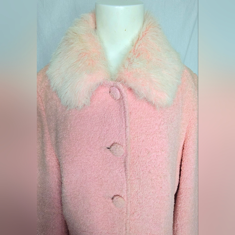 Arden B. LUXE Pink Wool Blend Bouclé Long Coat w/ Removable Faux Fur Collar L - Picture 4 of 12